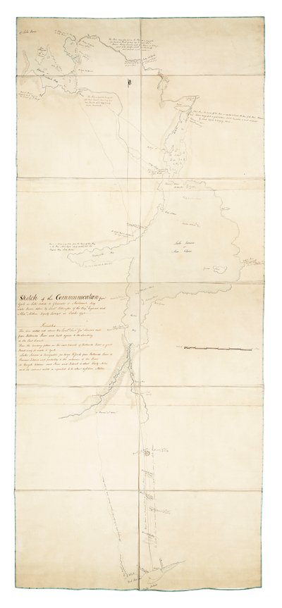 Schizzo di comunicazione da York sul Lago Ontario a Glouscester o Machidash Bay Lago Huron, ottobre 1793 da Robert Pilkington