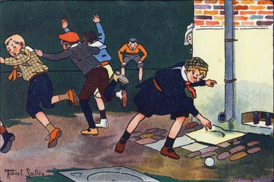 Pallottola al muro. Incisione in "A cosa giochiamo?" di E. Weber con disegni ad acquerello di Robert Salles (1871-1929). Librairie Garnier Freres, Parigi. da Robert Salles