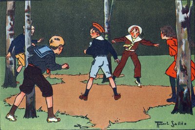 Quattro angoli. Incisione in "A cosa giochiamo?" di E. Weber con disegni ad acquerello di Robert Salles (1871-1929). Libreria Garnier Freres, Parigi da Robert Salles