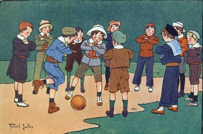 Palla tedesca (gioco giocato con le braccia incrociate). Incisione in "A cosa giochiamo?" di E. Weber con disegni ad acquerello di Robert Salles (1871-1929). Librairie Garnier Freres, Parigi. da Robert Salles