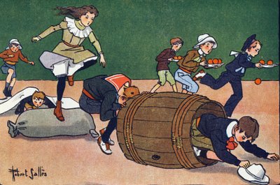La corsa ad ostacoli. Incisione in "A cosa giochiamo?" di E. Weber con disegni ad acquerello di Robert Salles (1871-1929). Librairie Garnier Freres, Parigi da Robert Salles