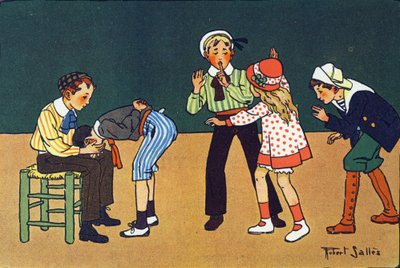 La mano calda. Incisione in "A cosa giochiamo?" di E. Weber con disegni ad acquerello di Robert Salles (1871-1929). Libreria Garnier Freres, Parigi da Robert Salles