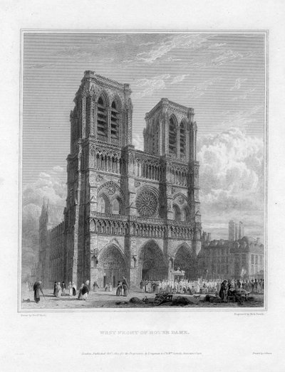 Facciata ovest di Notre Dame, Parigi, Francia, 1822 da Robert Sands