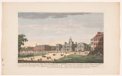 Veduta della Horse Guards Parade a Londra con la partenza di Giorgio II Augusto, re di Gran Bretagna, verso la Camera dei Lord da Robert Sayer