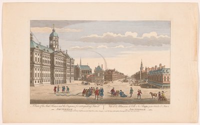 Veduta del Municipio di Amsterdam con pompieri sulla Dam da Robert Sayer