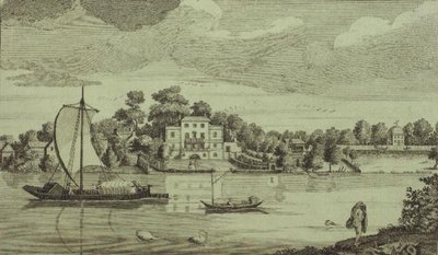 Veduta della celebre casa del signor Pope a Twickenham, c.1750 (incisione) da Robert Sayer