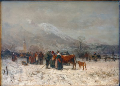 Mercato del bestiame in inverno a Mittenwald da Robert Schleich