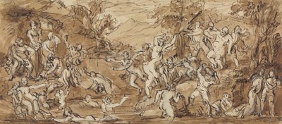 Studio di figura di una celebrazione bacchanalia in un paesaggio boschivo da Robert Smirke