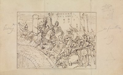 Studio di cavalieri corazzati in battaglia con cavalli da Robert Smirke