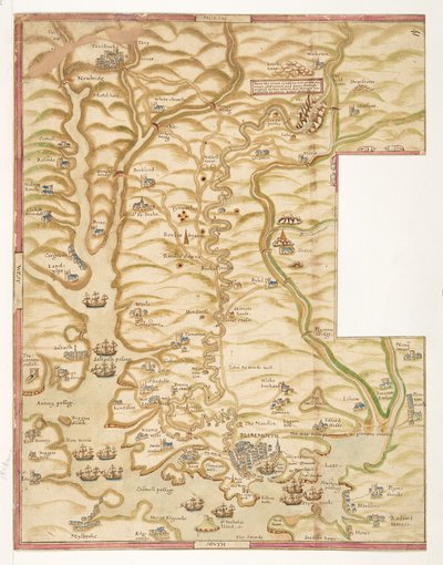Una carta colorata del Porto di Plymouth e del paese fino a Tavistock; disegnata possibilmente da Robert Spry da Robert Spry