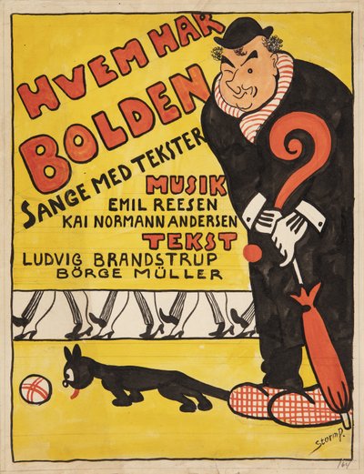 Bozza per la Copertina di "Chi ha la Palla". Ritratto Caricaturale di Carl Alstrup da Robert Storm Petersen