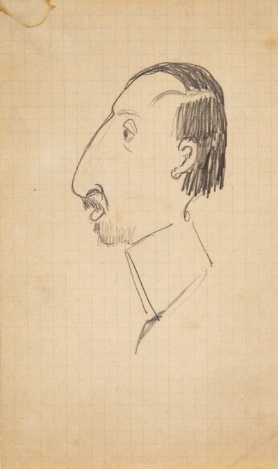 Caricatura di Karl Isakson, profilo a sinistra da Robert Storm Petersen