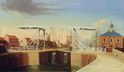 Veduta orientale del ponte e del nuovo molo a Kingston upon Hull da Robert Thew
