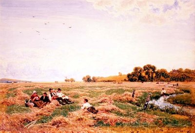 Mietitori che pranzano vicino a un ruscello da Robert Thorne Waite