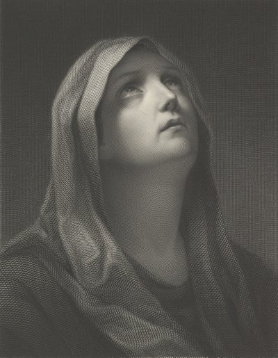 Testa della Vergine che guarda in alto a destra, dopo Reni, 1869 da Robert Trossin