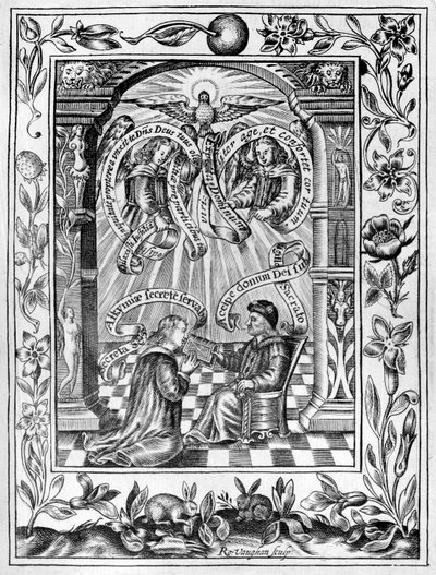 Thomas Norton presenta il suo Ordinall a Edoardo IV da Theatrum Chemicum Britannicum, 1652 da Robert Vaughan