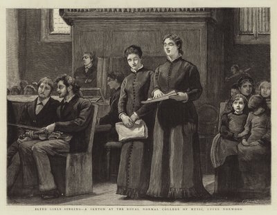 Ragazze cieche che cantano, uno schizzo al Royal Normal College of Music, Upper Norwood da Robert Walker Macbeth