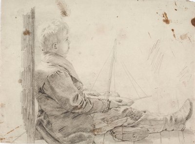 Bambino seduto con una barca a vela in grembo da Robert Wilhelm Ekman