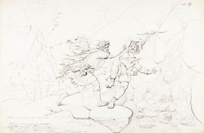 Morte di un animale domestico ; Disegno originale per la serie "Kalewala, Fink National-dikt, framställd i teckningar af R.W.Ekman". da Robert Wilhelm Ekman