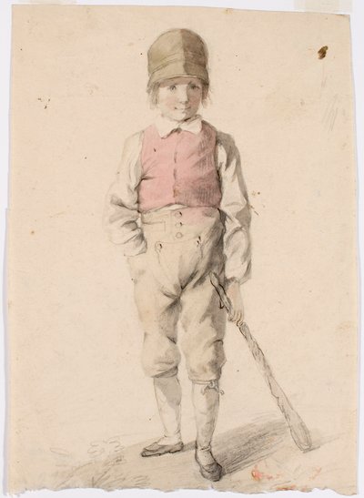 Ragazzo in piedi con un carrello nella mano sinistra da Robert Wilhelm Ekman