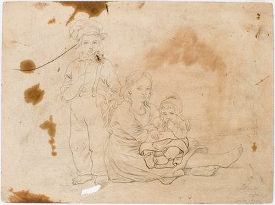 Bambini dello Småland, una ragazza con un bambino in grembo e un ragazzo in piedi accanto a lei da Robert Wilhelm Ekman