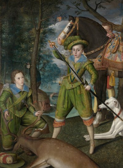 Enrico Federico, Principe di Galles, con Sir John Harington nel Campo di Caccia da Robert the Elder Peake