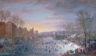 Pattinaggio sul ghiaccio sullo Stadtgraben a Bruxelles, 1649 da Robert van den Hoecke