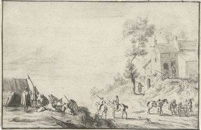 Soldati lungo una strada da Robert van den Hoecke