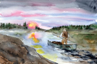 Canottista al tramonto sul fiume da RodMacIver