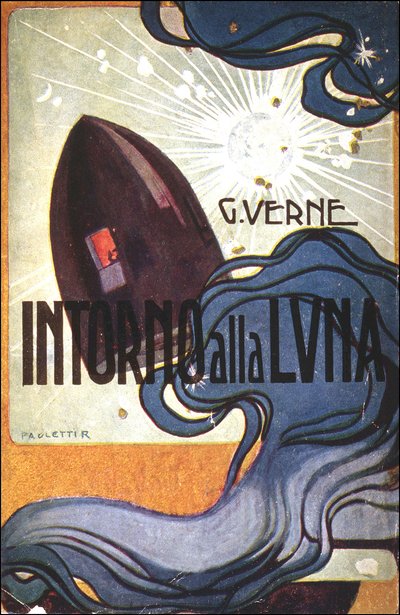 Copertina. ill. di Intorno alla luna (Dalla Terra alla Luna) di Jules Verne da Rodolfo Paoletti