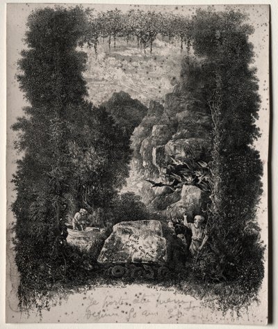 Primo frontespizio per Favole e Fiabe di Thierry-Faletans, 1868 da Rodolphe Bresdin