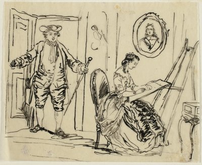 Interno con uomo e donna in abiti settecenteschi da Rodolphe Bresdin