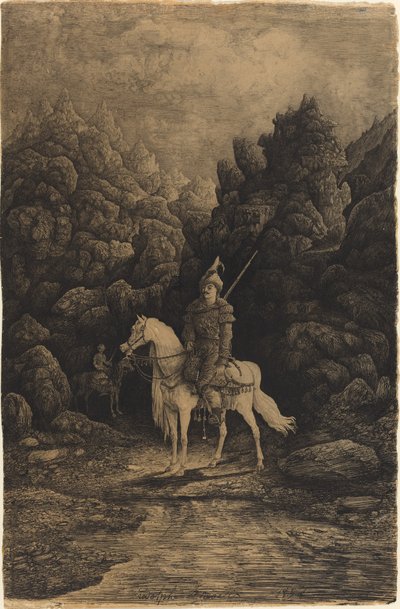 Cavaliere orientale in un paesaggio montano desolato da Rodolphe Bresdin
