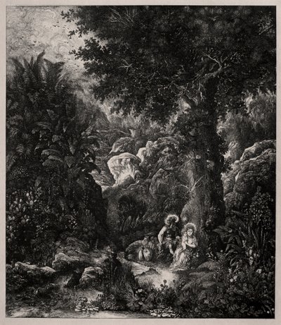 Riposo durante la fuga in Egitto con un asino sellato, 1871 da Rodolphe Bresdin