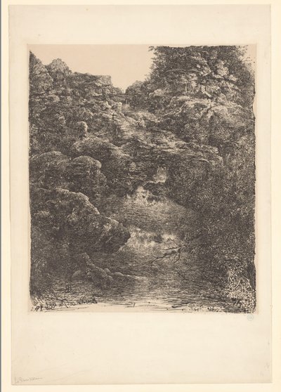 Paesaggio roccioso con ruscello e cascata da Rodolphe Bresdin