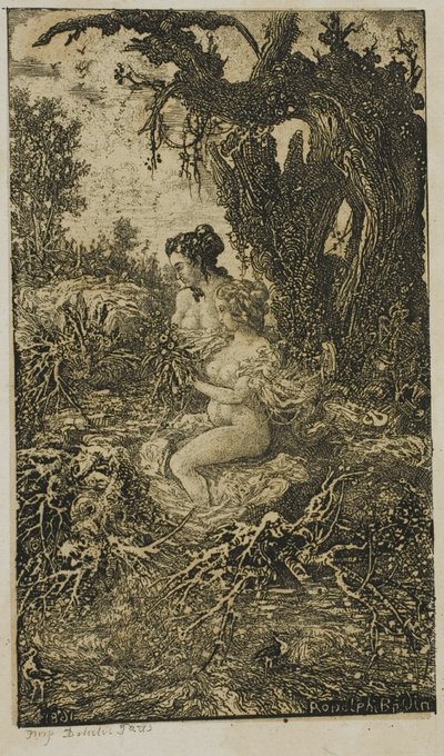 Due donne che fanno il bagno in riva al mare, da Revue Fantaisiste da Rodolphe Bresdin