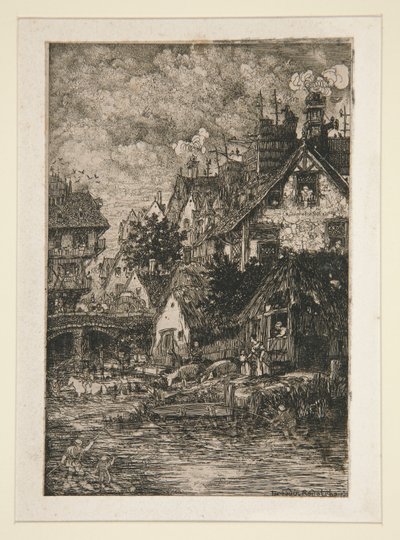 Villaggio vicino a un ruscello da Rodolphe Bresdin