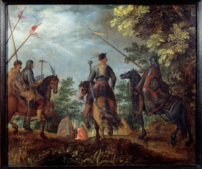 Cavalieri polacchi camminano in un bosco. Dipinto di Roelant Savery da Roelandt Jacobsz. Savery