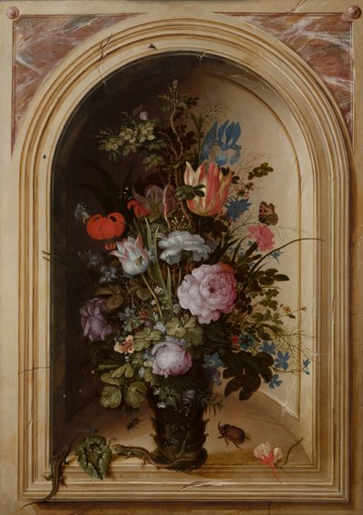 Vaso di fiori in una nicchia di pietra, 1615 da Roelandt Jacobsz. Savery