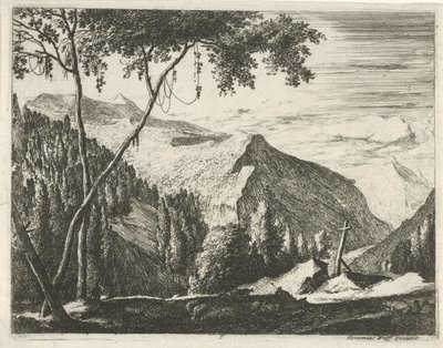 Paesaggio montano con croce da Roelant Roghman