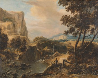 Paesaggio montuoso con pescatore da Roelant Roghman