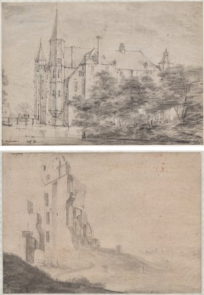 Castello di Zuylen vicino a Utrecht (recto)/Rovina della casa Ter Kleef vicino a Haarlem (verso) da Roelant Roghman