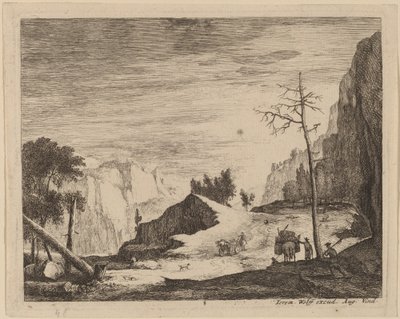 Paesaggio montuoso con un carro: pl.8 da Roelant Roghman and Melchior Küsel