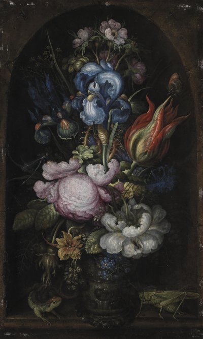 Bouquet di fiori in una nicchia di pietra da Roelant Savery