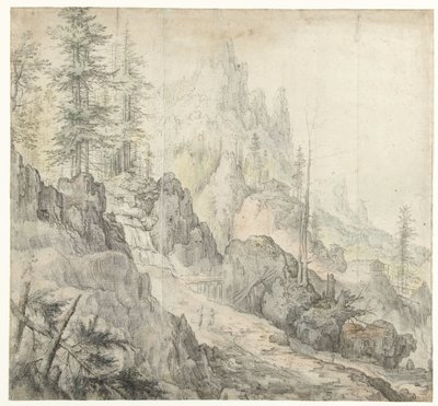 Paesaggio montano con cascata da Roelant Savery