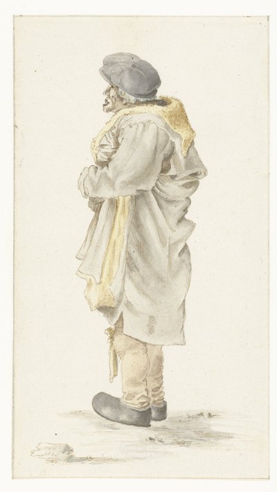 Uomo in piedi con un cappotto foderato di pelliccia da Roelant Savery
