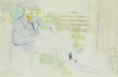 Lytton Strachey che scrive in giardino da Roger Eliot Fry