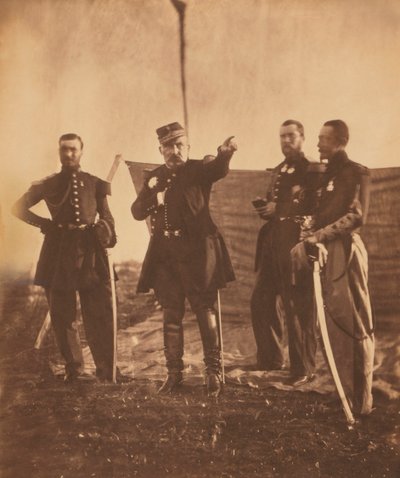 Generale francese Pierre Bosquet (centro), che dà ordini al suo staff, Guerra di Crimea, Crimea, Ucraina da Roger Fenton