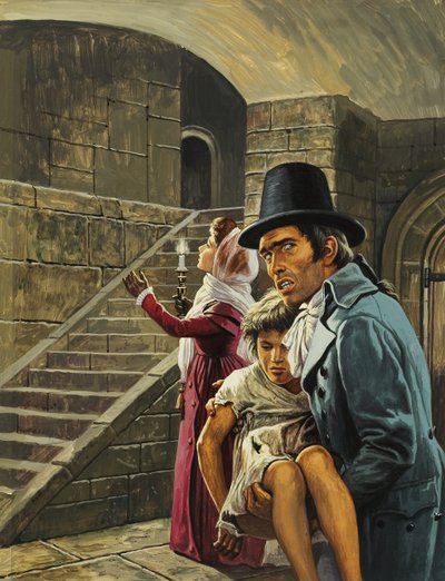 Scena non identificata con uomo che porta un bambino da Roger Payne
