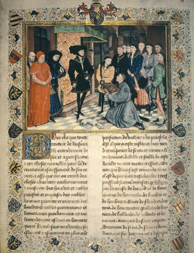 Jean Wauquelin (morto nel 1452) presenta la traduzione delle cronache di Hainaut a Filippo III di Borgogna da Rogier van der Weyden